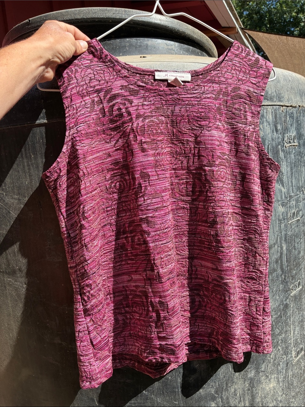 JM Collection Pink Magenta Textured Floral Sleeveless Tank